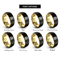 font options for inside engraving on black & gold skeleton couple rings