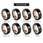 font options for inside engraving on black & rose gold skeleton couple rings