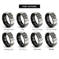 font options for inside engraving on black & grey skeleton hand rings