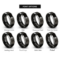font options for inside engraving on black & gray skeleton hand rings