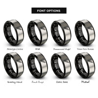 font options for inside engraving on black & silver skewer rings