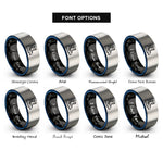 font options for inside engraving on black & blue & grey ski boots pair rings