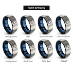 font options for inside engraving on black & blue & silver ski helmet rings