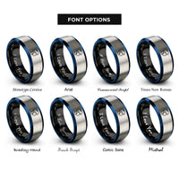 font options for inside engraving on black & blue & silver ski helmet rings