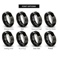 font options for inside engraving on black & gray ski lift rings