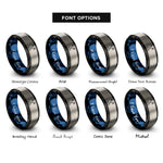 font options for inside engraving on black & blue & silver ski poles crossed rings