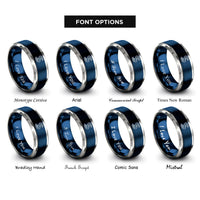 font options for inside engraving on blue & silver skid marks rings