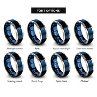 font options for inside engraving on blue & gray skier pack rings