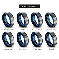 font options for inside engraving on blue & gray skier pack rings