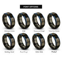 font options for inside engraving on gunmetal & blue skier pack rings