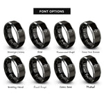 font options for inside engraving on black & silver skillet tripod rings
