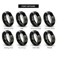 font options for inside engraving on black & silver skillet tripod rings