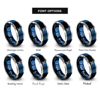font options for inside engraving on blue & silver skis crossed poles rings