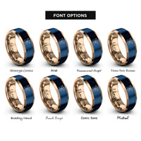 font options for inside engraving on rose gold & blue skis poles rings