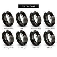 font options for inside engraving on black & silver skull coffin rings