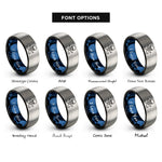 font options for inside engraving on black & blue & grey skull compass rings