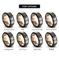 font options for inside engraving on black & rose gold & silver skull crossed wrenches rings