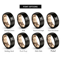 font options for inside engraving on black & rose gold skull crossed wrenches rings