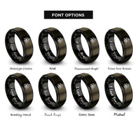 font options for inside engraving on gunmetal & black skull flying bats rings