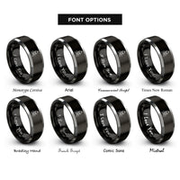 font options for inside engraving on black & silver skull mohawk crossbones rings