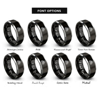 font options for inside engraving on black & gray skull roses rings