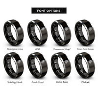 font options for inside engraving on black & gray skull spatula rings
