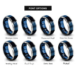 font options for inside engraving on blue & silver skyline moon rings