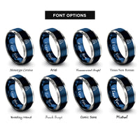 font options for inside engraving on blue & silver skyline moon rings
