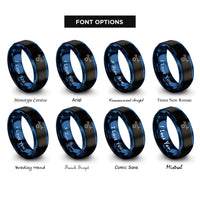 font options for inside engraving on black & blue skyline star rings