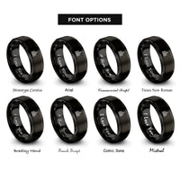 font options for inside engraving on black skyscraper skyline rings