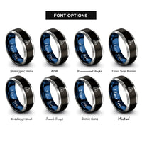 font options for inside engraving on black & blue & grey sloop sailboat rings