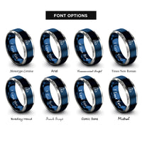 font options for inside engraving on blue & gray sloop sailboat rings