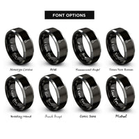 font options for inside engraving on black & gray slotted spoon rings