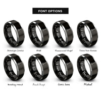 font options for inside engraving on black & silver slotted spoon rings