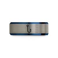 best birthday presents – black & blue & grey tungsten fishing hook wedding band