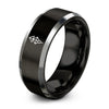 Geometric Sigil Lines – Tungsten Wedding Band, 8 mm, Grey, Black Comfort-Fit Unisex
