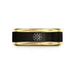 men's engraved rings – black & gold tungsten solar spiral wedding band