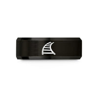 thoughtful presents for pals – black tungsten curved tracks wedding band