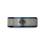 tungsten rings for her – blue & grey tungsten gear brain wedding band