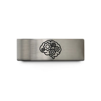 tungsten rings for her – blue & gray tungsten gear brain wedding band