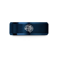 engraved rings for women – blue tungsten gear brain wedding band