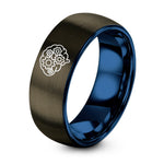 Small Gift for Her – gunmetal & blue tungsten gear brain ring