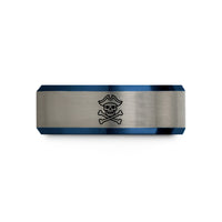 thoughtful keepsake for her – black & blue & grey tungsten skull hat wedding band