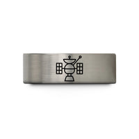 women present ring idea – blue & silver tungsten space probe wedding band