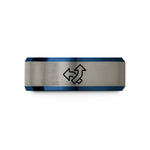 thoughtful presents for parents – blue & gray tungsten merge arrows wedding band