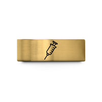 unique presents for her – gold tungsten syringe icon wedding band