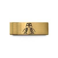 mom present options – gold tungsten toasting hands wedding band