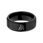 engraved rings for her – black tungsten singer microphone wedding band
