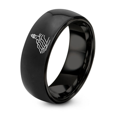 Coastal Cliffs Lighthouse – Tungsten Wedding Band, 8 mm, Black Comfort-Fit Unisex
