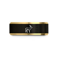 tungsten rings for couples – black & gold tungsten springbok antelope wedding band